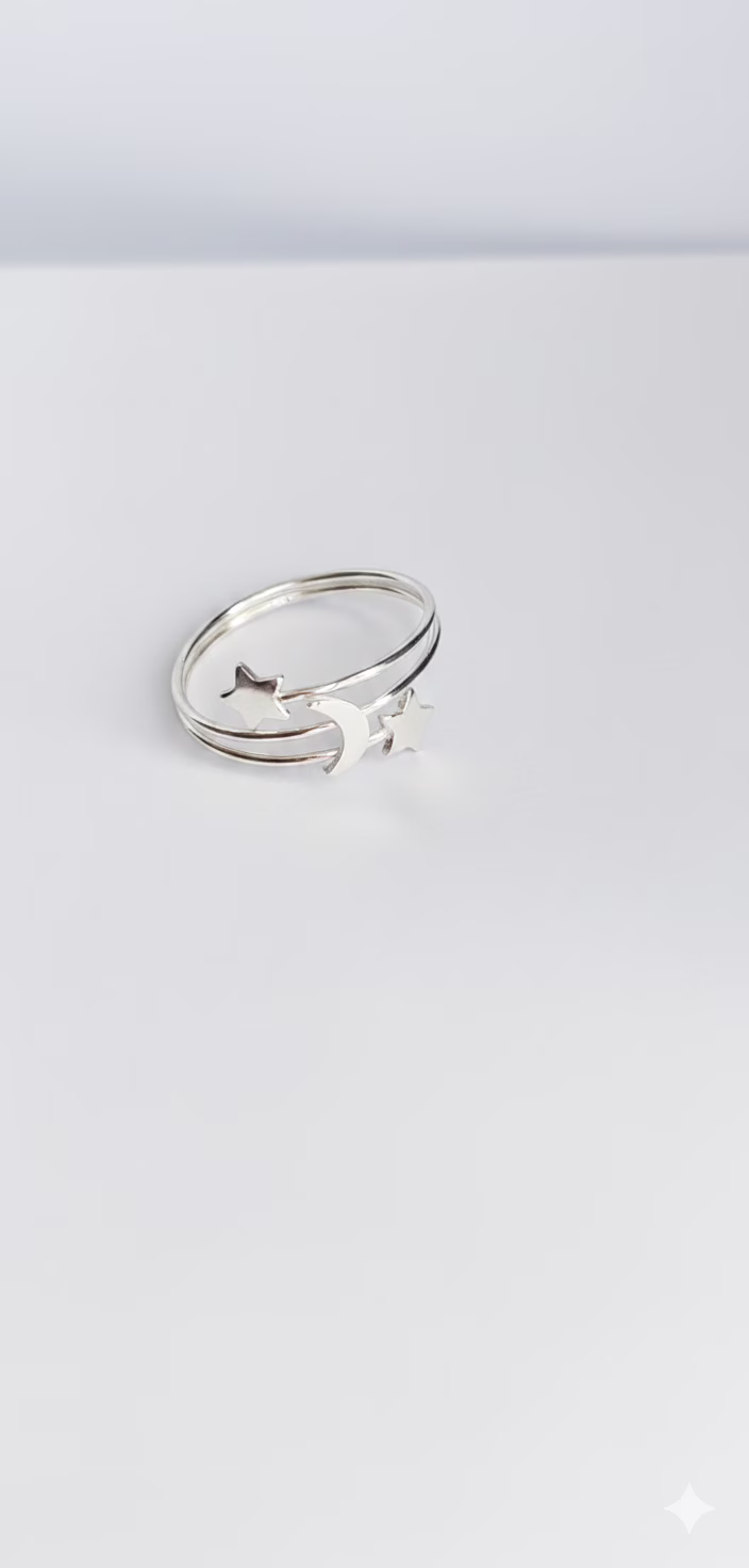 anillo luna y estrellas en plata de ley 925 – hecho a medida
