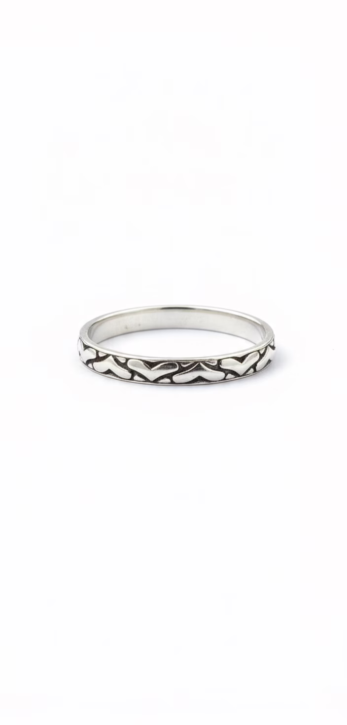 anillo corazones – plata de ley 925 con textura artesanal