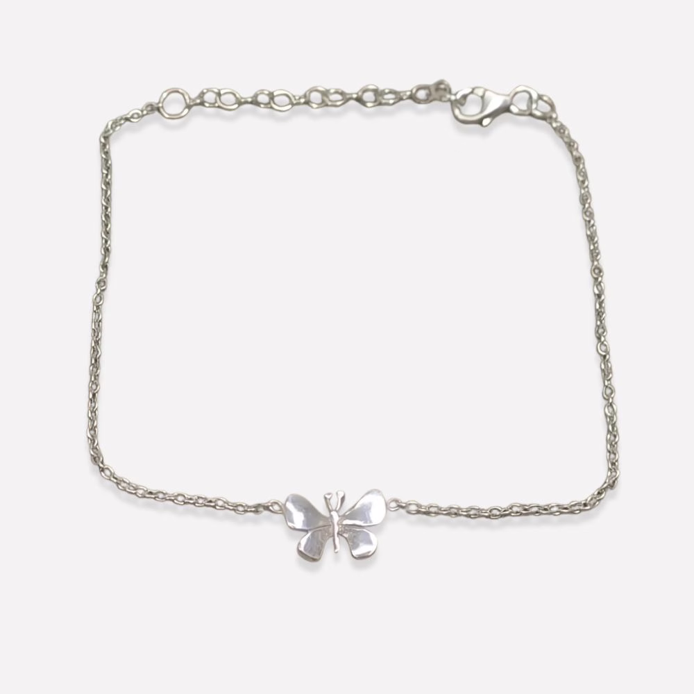 pulsera de plata de ley de mariposa